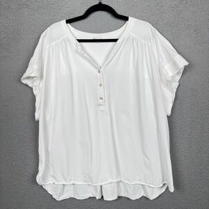 Rose+Olive Top Women 3X White Rayon Tshirt Minimalist Basic Office Career Preppy